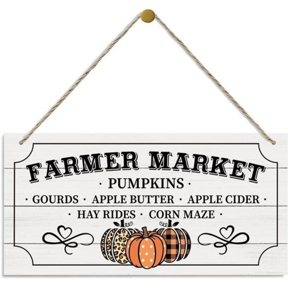 Fall Wood Hanging Plaque, Wooden Wall Art, Pumpkin Sign for Farm Garden